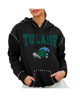 Gameday Couture Women's Black Tulane Green Wave Studded Pullover Hoodie