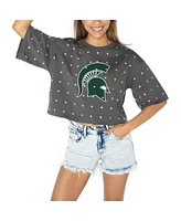 Gameday Couture Women's Gray Michigan State Spartans Go Time Rhinestone Crop T-Shirt