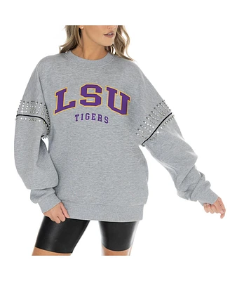 Gameday Couture Women's Heather Gray Lsu Tigers Competitive Edge Oversized Fleece Pullover Sweatshirt