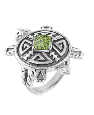 Sterling Silver Green Serpentine Fritz Casuse Split Shank Turtle Ring