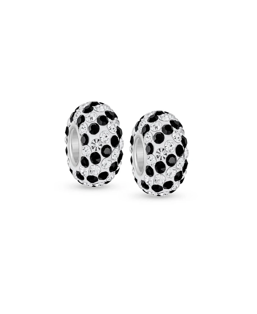 Bling Jewelry Set of 2 Solid Stripe Pave Crystal Bead Charm for European Bracelet Sterling Silver Core