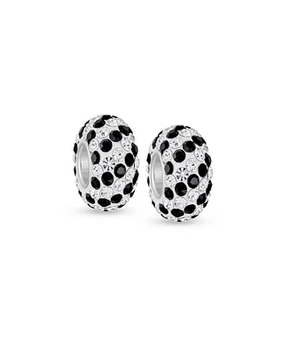 Bling Jewelry Set of 2 Solid Stripe Pave Crystal Bead Charm for European Bracelet Sterling Silver Core
