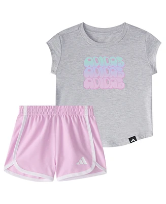 adidas Baby Girls 2-Piece Cap Sleeve Heather T-Shirt and Woven Shorts Set