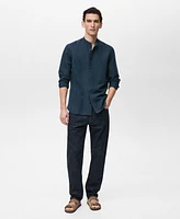 Mango Men's Mao Collar Linen Shirt