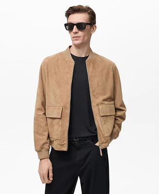 Mango Men's Suede Leather Bomber Jacket