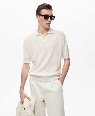 Mango Men's Striped Openwork Knit Polo Shirt