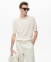 Mango Men's Striped Openwork Knit Polo Shirt