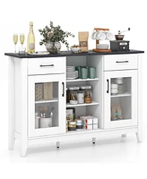 2-Drawer Sideboard Buffet Cabinet – 4 Adjustable Shelves for Storage Dining Room, Kitchen, or Living Room