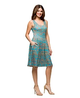 24seven Comfort Apparel Women's Sky Blue Sleeveless Pleated Knee Length Pocket Dress