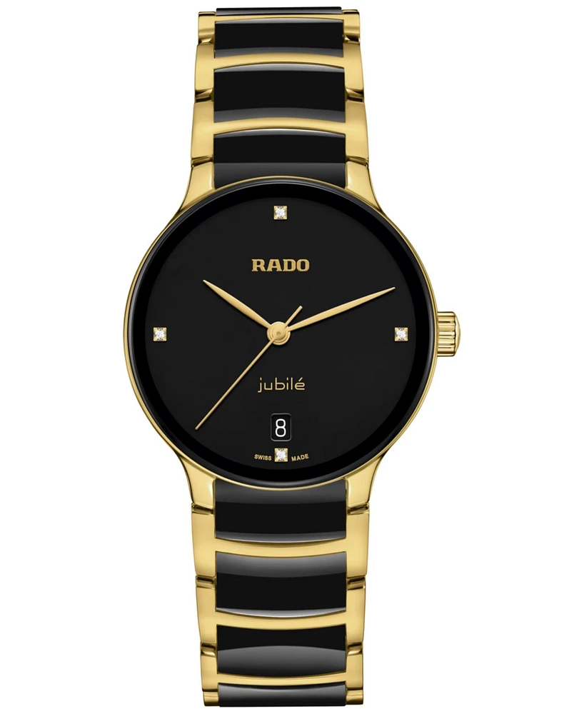 Rado Women's Swiss Centrix Diamond Accent Black Ceramic & Gold Pvd Stainless Steel Bracelet Watch 35mm