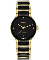 Rado Women's Swiss Centrix Diamond Accent Black Ceramic & Gold Pvd Stainless Steel Bracelet Watch 35mm