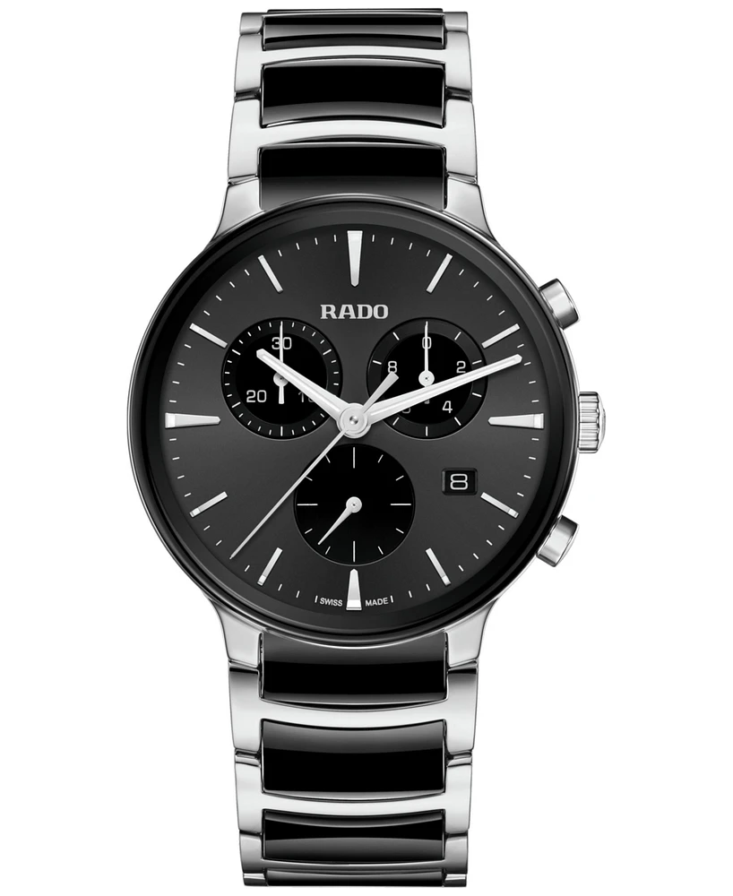 Rado Unisex Swiss Chronograph Centrix Black Ceramic & Stainless Steel Bracelet Watch 41mm