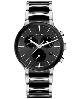 Rado Unisex Swiss Chronograph Centrix Black Ceramic & Stainless Steel Bracelet Watch 41mm