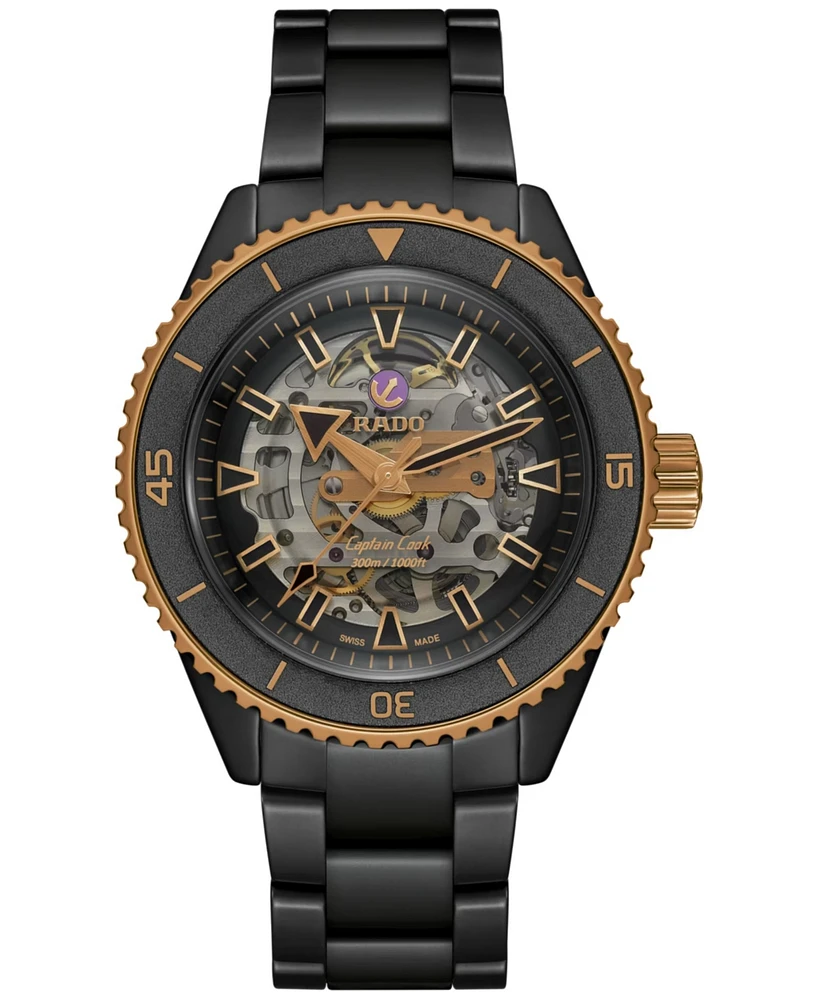Rado Men's Swiss Automatic Captain Cook Skeleton Black High-Tech Ceramic Bracelet Watch 43mm