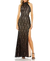 Mac Duggal Women's Side Cut Out High Neck Sequin Gown