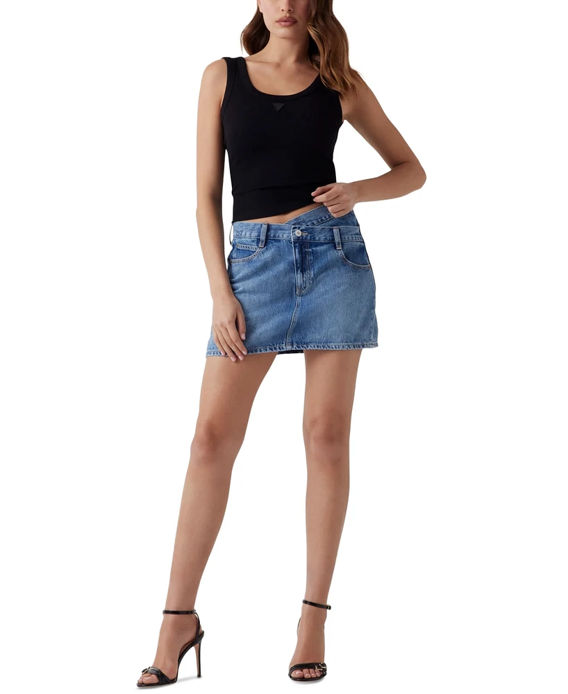 Guess Women's Gaia Crossover-Waist Denim Mini Skirt