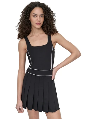 Dkny Sport Women's Contrast-Piping Pleated Sleeveless Dress