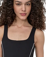 Dkny Sport Women's Contrast-Piping Pleated Sleeveless Dress