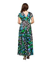 24seven Comfort Apparel Women's V Neck Empire Waist Cap Sleeve Maxi Dress