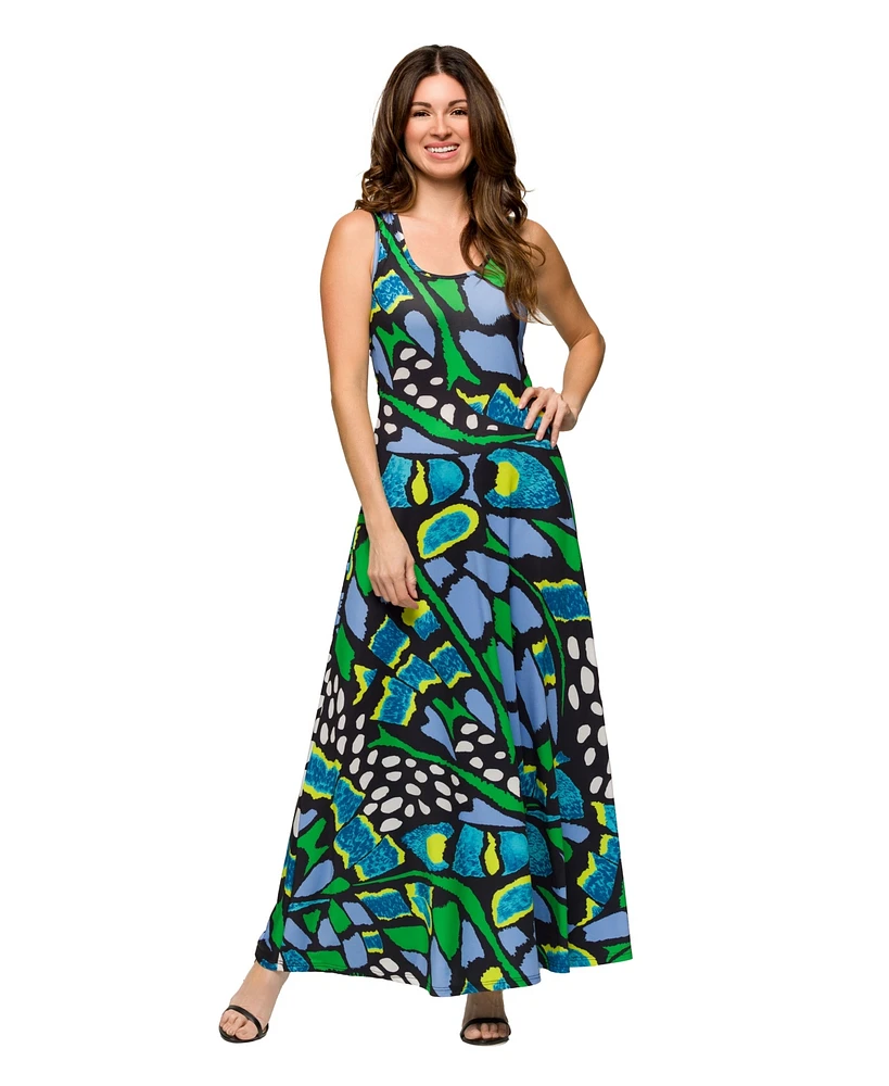 24seven Comfort Apparel Women's Scoop Neck A Line Sleeveless Maxi Dress