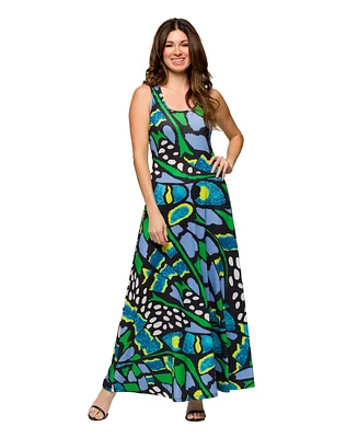 24seven Comfort Apparel Women's Scoop Neck A Line Sleeveless Maxi Dress