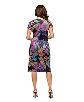 24seven Comfort Apparel Women's Paisley Knee Length Short Sleeve Faux Wrap Dress