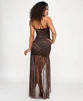 Katia Rae Juniors' Animal-Print Strapless Ruched Gown