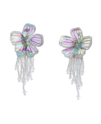 Betsey Johnson Faux Stone Garden Glam Flower Fringe Drop Earrings