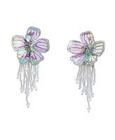 Betsey Johnson Faux Stone Garden Glam Flower Fringe Drop Earrings