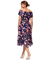 Xscape Petite Off-The-Shoulder Embroidered Midi Dress