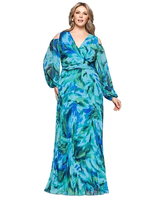 Xscape Plus Printed Cold-Shoulder Dress
