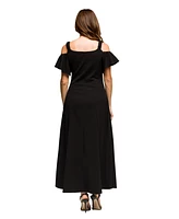 24seven Comfort Apparel Women's Cold Sholder Ruffle Sleeve A Line Maxi Dress