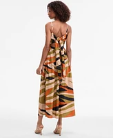 Msk Women's Cotton Pleated-Bodice Tie-Back Midi Dress