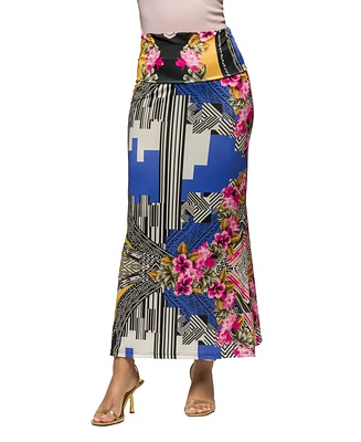 24seven Comfort Apparel Women's Multicolor Floral Print Foldover Waist Maxi Skirt