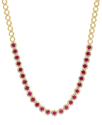 Effy Ruby (4-7/8 ct. t.w.) & Diamond (1-3/8 ct. t.w.) Halo 17-1/2" Collar Necklace in 14k Gold