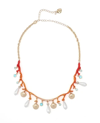 Betsey Johnson Mermaid Jewels Seashell Cultivated Pearl Coral Bib Necklace
