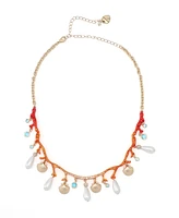 Betsey Johnson Mermaid Jewels Seashell Cultivated Pearl Coral Bib Necklace