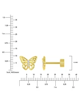 Pave Butterfly Stud Earrings in 14k Gold over Sterling Silver