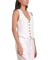 Elan Women's Sleeveless Button-Front Halter Vest