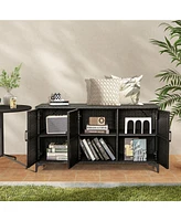 Patio Wicker Deck Box with 3 Doors and Removable Shelves – Pe Rattan Storage Container for Outdoor Use