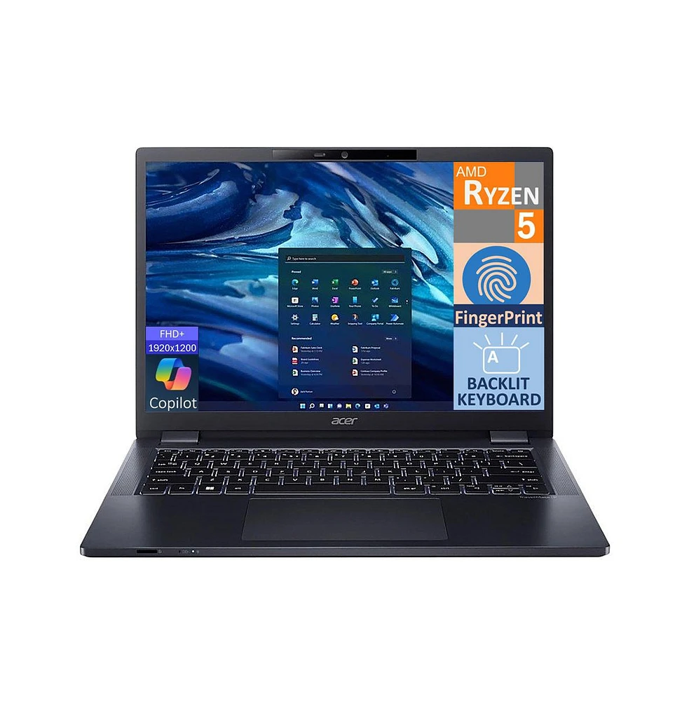 Acer TravelMate P4 TMP41441R854US Blue Laptop, Ryzen 5 Pro 6650U, 16GB, 512GB PCIe Ssd, 14.0" Wuxga Wide Uxga (1920x1200), Amd Radeon 660M, Windows 11