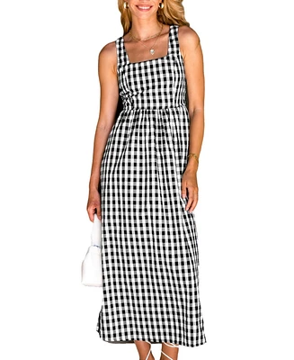 Cupshe Women's Bluebell Breeze Gingham Maxi Beach Dress