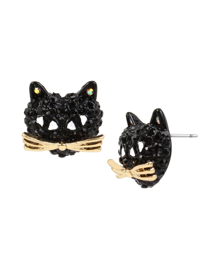 Betsey Johnson Faux Stone Pave Cat Stud Earrings