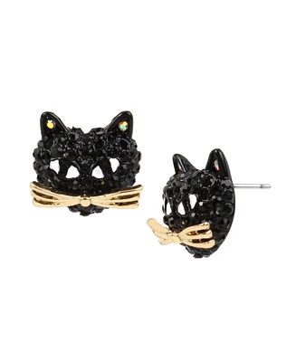 Betsey Johnson Faux Stone Pave Cat Stud Earrings
