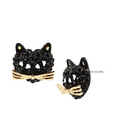 Betsey Johnson Faux Stone Pave Cat Stud Earrings