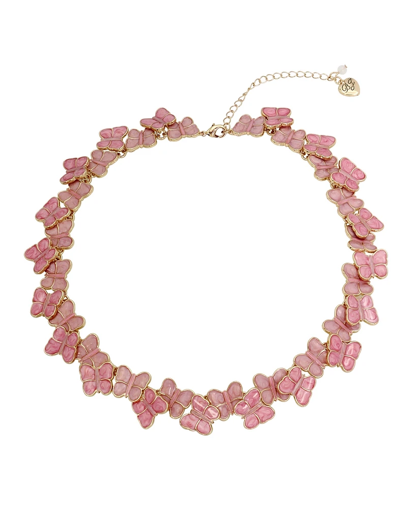 Betsey Johnson Pink Stone Sweetheart Butterfly Collar Necklace