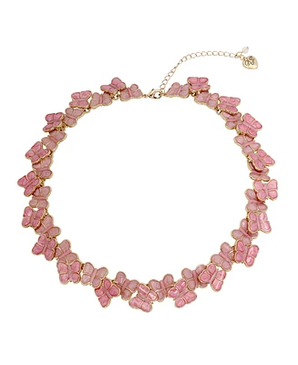 Betsey Johnson Pink Stone Sweetheart Butterfly Collar Necklace