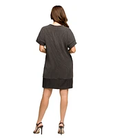 24seven Comfort Apparel Women's V Neck Loose Fit Short Sleeve Pocket T Shirt Dress