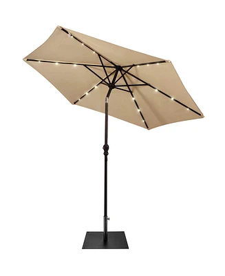 Gymax 9 Ft Patio Table Market Umbrella w/ 18 Solar Led Lights & Heavy-duty Base