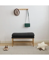 Modern Upholstered End of Bed Bench with Metal Legs and Storage Shelf Versatile Shoe Rack Ottoman for Entryway Bedroom Living Room Window or Hallway-T